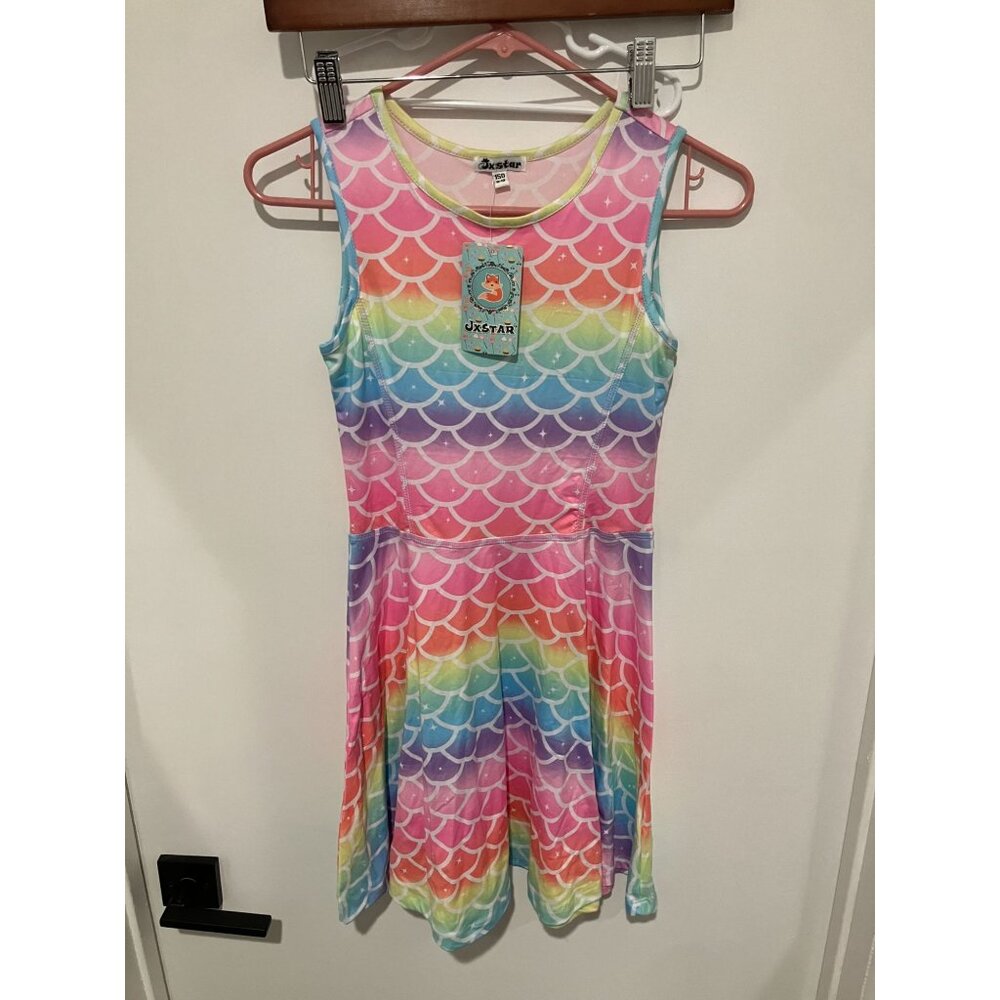 JxStar Girls Sleeveless Mermaid Swing Dress, Rainbow, Size Large (150), NWT
